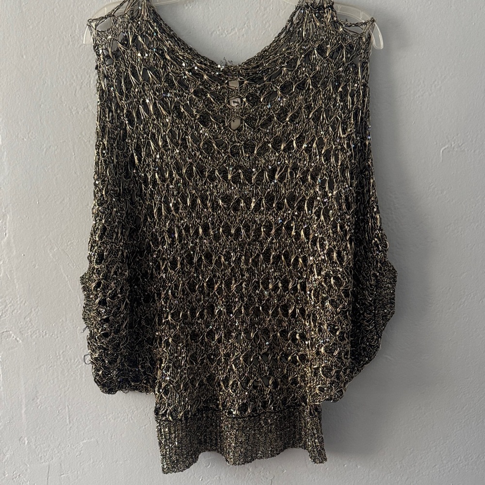 ETC Black Gold Metallic Knit Top off the shoulder one size